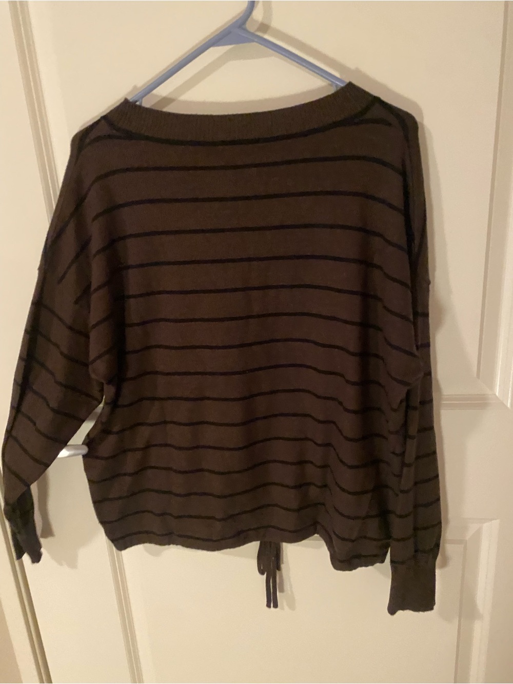 Max Studio Brown Crewneck Sweater with Black Stripes